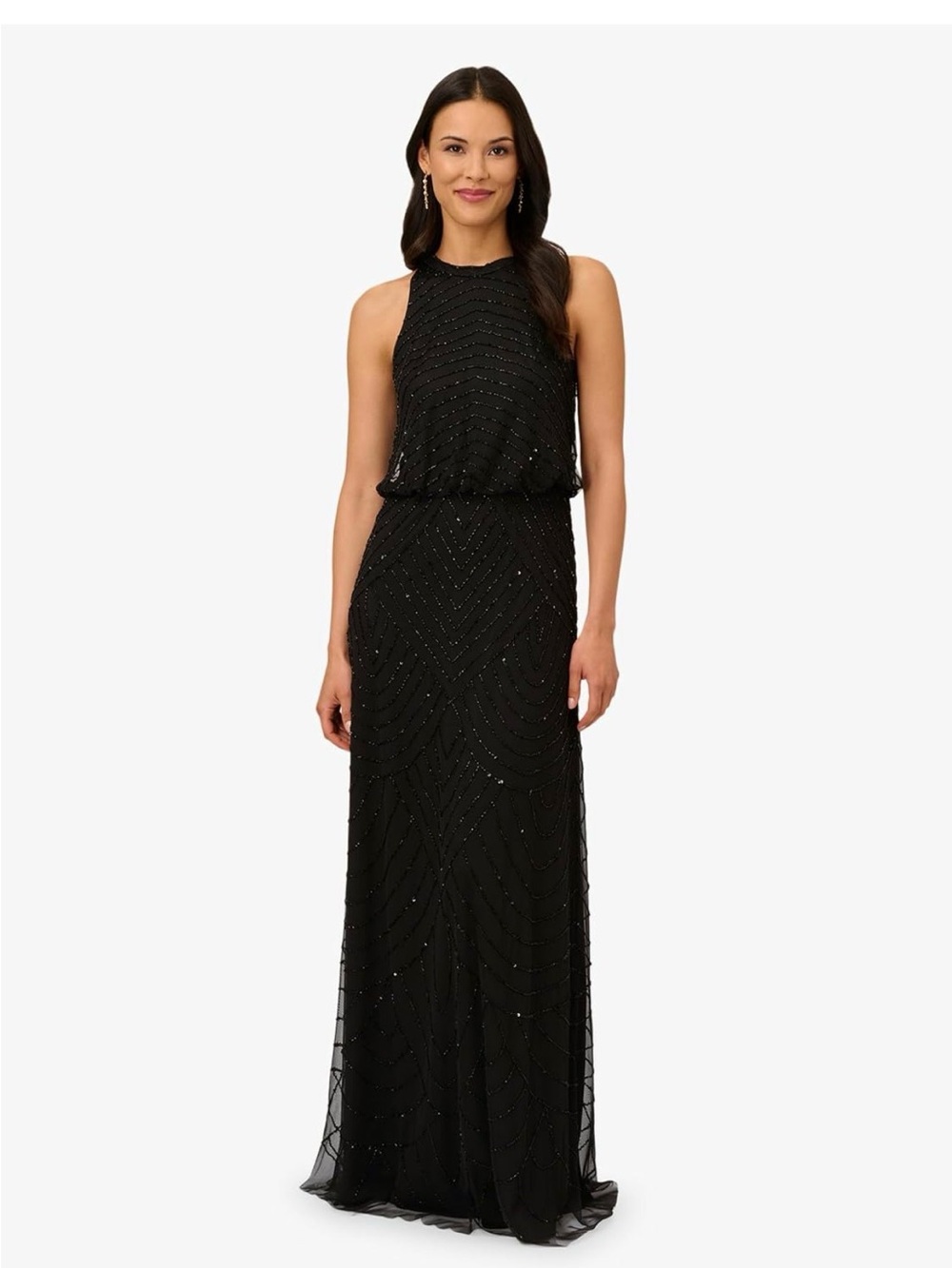NWT $199 Adrianna Papell Beaded Black Halter Gown 2